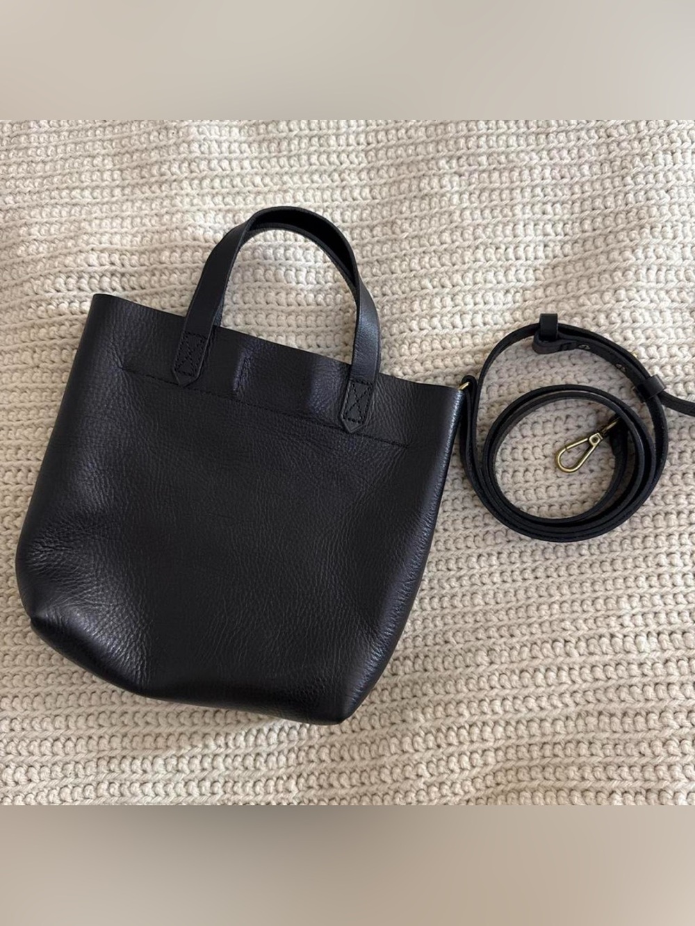 Madewell Black Small Leather Tote with Detachable Strap
